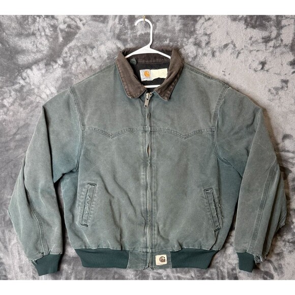 Vintage Carhartt Santa Fe J14 Olive Green Faded Distress Corduroy Collard XL - Picture 1 of 8